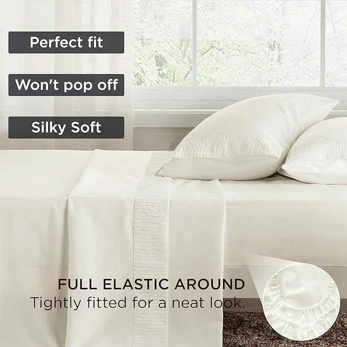 Bedsure Twin Sheets Set - 3 Pieces Soft Twin Bed Sheets - Breathable & Cooling - Hotel Luxury - Easy Care Polyester Microfiber Bedding for Women, Men, Ivory