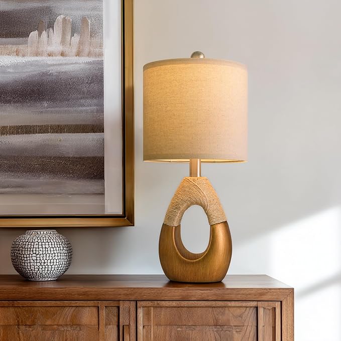 OYEARS 19" Table Lamps Set of 2, Boho Lamps for Living Room, Rustic Bedside Lamps for Bedroom, Farmhouse Rattan Table Lamp, Small Space Nightstand Lamp for Home Office (Bulb Not Included, Gold)