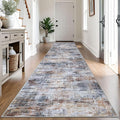IOHOUZE Abstract Runner Rug 3x14 Ft Washable Runners for Hallways, Non Slip Kitchen Runner Printed Faux Wool Entryway Runner Indoor, Modern Abstract Floor Carpet for Hall Stair, Orange Grey