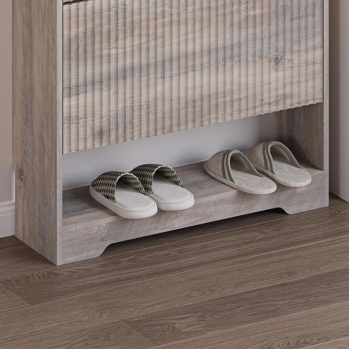 Shoe Cabinet with 2 Flip Drawers, Fluted Shoe Storage Cabinet with Adjustable Shelves, Freestanding Rack and Organizer for Entryway, Closet, Hallway