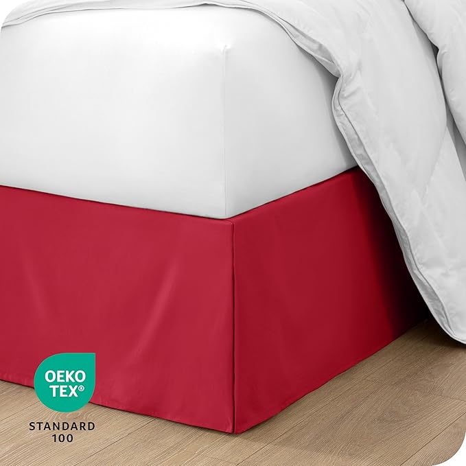 Bare Home Queen Bed Skirt - 15-Inch Tailored Drop Easy Fit - Bed Skirt for Queen Beds - Center & Corner Pleats (Queen, Red)