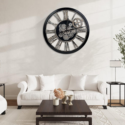 Large Wall Clock, Clocks for Living Room Decor Oversized 30 Inch Wall Decor Farmhouse Vintage Rustic Industrial Roman Big Chic Home Decor Wall Clock for House Bedroom Office, Moving Gears Clock