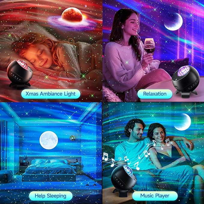 Star Projector Galaxy Light, 5 Moon+21 RGB Colors+15 White Noises Northern Lights Projector, Bluetooth Speaker Aurora Light Projector, Star Projector for Ceiling for Adults, Moon Projector+Starlight