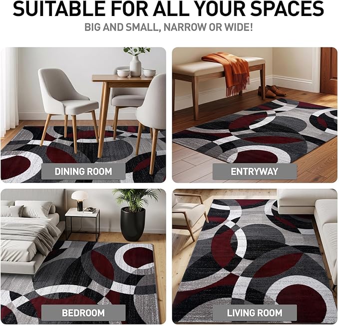 Rugshop Contemporary Abstract Circles Perfect for high Traffic Areas of Your Living Room,Bedroom,Dining Nook,Kitchen Round Rug 6' 6" (6' 6" Diameter) Red