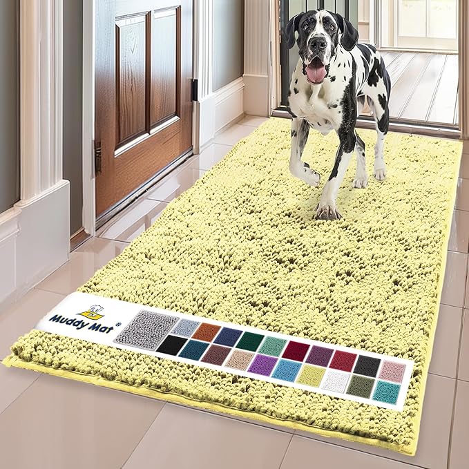 Muddy Mat® | Super Absorbent Door Mat Indoor, Microfiber Quick Dry Chenille Entryway Rug, Non-Slip Front Door Mat, Indoor Mats for Entryway, Machine Washable Pet Rug, Yellow 24" x 120"