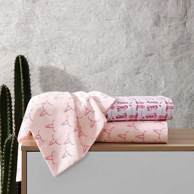 Wrangler - Full Bed Sheets, Ultra-Soft & Lightweight Bedding with Matching Pillowcases, Lightweight Bed Set for All Season Comfort, Oeko-Tex Certified (Knockin Boots Pink)