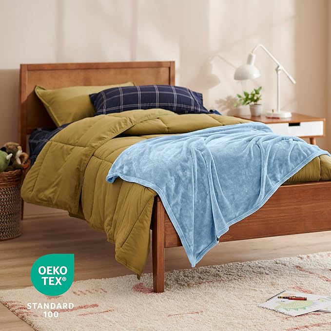 Bare Home Fleece Blanket - Kid Size - Ultra-Soft Lightweight for Bed, Sofa, and Couch - Luxury Microplush - Cozy Warm Blanket (Kid, Light Blue)