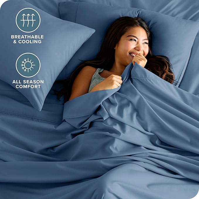 Bare Home Hotel Luxury Twin XL Sheet Set, Extra Soft, 4 Piece Set, Deep Pockets, Easy Fit, Cooling & Breathable, Wrinkle, Fade, Stain Resistant, Includes 2 Pillowcases (Twin XL, Coronet Blue)