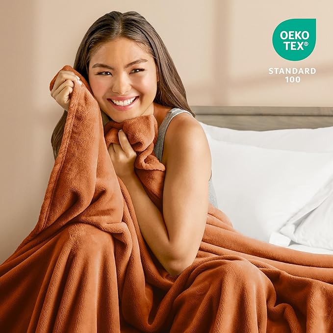 Bare Home Fleece Blanket - Throw/Travel - Ultra-Soft Lightweight for Bed, Sofa, and Couch - Luxury Microplush - Cozy Warm Blanket (Throw/Travel, Sienna)