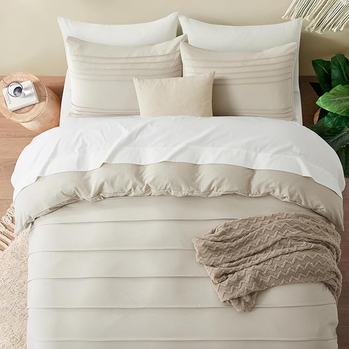 Oli Anderson Linen Grey Duvet Cover King Size - Pleated King Duvet Cover, 3PCS Soft and Breathable Textured Bedding Set with Zipper Closure (Linen, 104"×90")