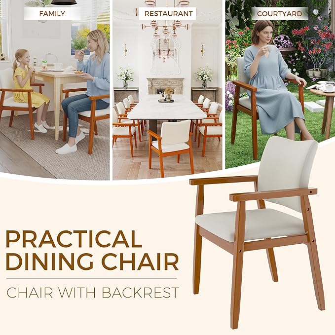thksbought Set of 4 Walnut Dining Chairs, Wood Arm and Legs Chairs,Beige Color Living Room Chairs for Decor Furniture