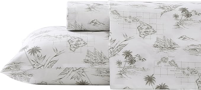 Tommy Bahama - King Sheets, Cotton Percale Bedding Set, Crisp & Cool, Stylish Bedding Set (Vintage Map Brown, King)