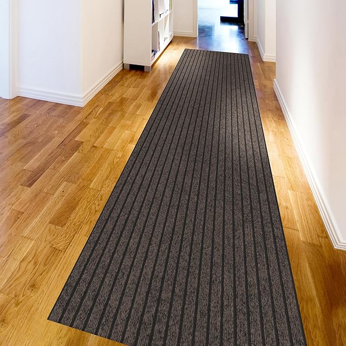 Ottomanson 2'7" x 16' Hallway Runner with Scraper Pile - Extra Durable Non-Slip Rug Mat for Indoor & Outdoor Use - Ideal for Kitchen, Entryway & Garage - High-Traffic Carpet, Brown