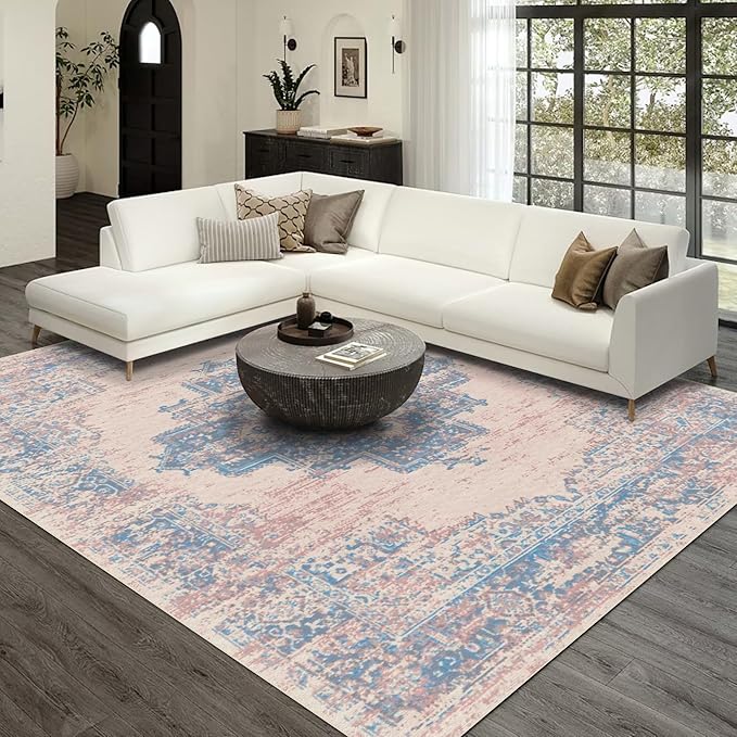 vivorug 3x5 Rug, Small Area Rug for Living Room, Bedroom, Kitchen, Machine Washable Non-Slip Throw Rug, Vintage Carpet for Entryway Nursery Coffee Table - Durable (Pink)