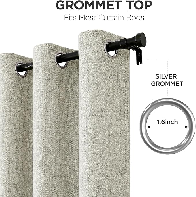 Joydeco Blackout Curtains 120 Inches Long 2 Panels Burg, Room Darkening Curtains for Bedroom, 100% Black Out Textured Thermal Drapes Privacy Protection 2 Panels Set(W52 x L120 Inch, Light Beige)