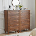 Fluted 5 Drawer Dresser for Bedroom Set of 2, Modern Mid Century Chest of Drawers, Wood Storage Large Dresser Organizer for Bedroom Living Room Closet Hallway, Walnut