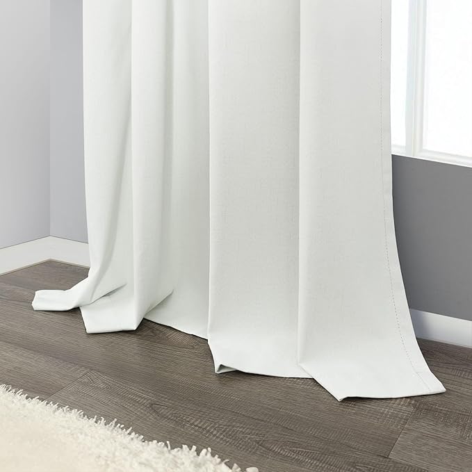 Pitalk Short Linen Textured Blackout Curtains for Kitchen Door 45 Inch Length Bedroom Living Room Bathroom Heat Light Blocking Cute Curtain 45 Inch Long 2 Panel Set Ivory Off White Back Tab Rod Pocket