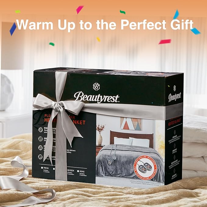 Beautyrest Auto Shut Off, Virtually Zero EMF, Multi Heat Setting, UL Certified, Machine Washable Reversible Microlight to Sherpa Electric Blanket, Full, Indigo