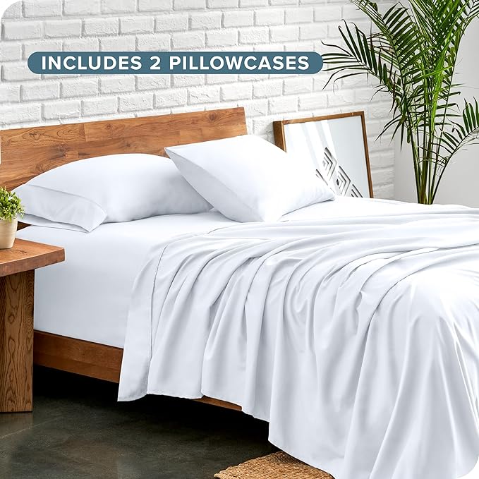 Bare Home Hotel Luxury Twin XL Sheet Set, Extra Soft - 4 Piece Set - Deep Pockets - Easy Fit - Cooling & Breathable - Wrinkle, Fade, Stain Resistant - Includes 2 Pillowcases (Twin XL, White)