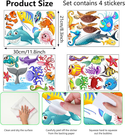 Glow in The Dark Ocean Fish Stickers, 36 PCS Glowing Luminous Sea Life Animals Wall Decals Under The Sea Ceiling Stickers for Kids Boys Girls Bedroom Nursery Playroom Party Room Decor