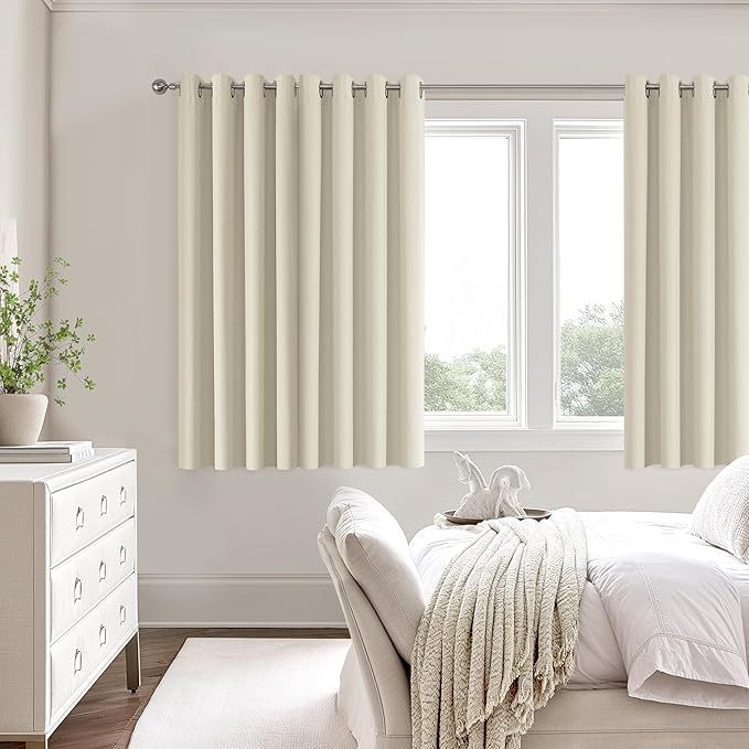 ChrisDowa 100% Blackout Birch Solid Curtains 54 Inches Long 2 Panels for Bedroom Living Room,Farmhouse Room Darkening Thermal Insulated Soundproof Grommet Top Window Treatment Drapes,52x54