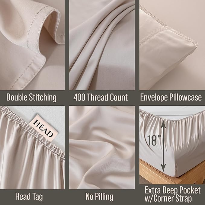 Bella Coterie 6 Piece Luxury Bamboo Viscose King Size Sheet Set | 100% Organically Grown | Cooling for Hot Sleepers | 18" Deep Pocket | Soft & Hypoallergenic | 4 Pillowcases [Dune]