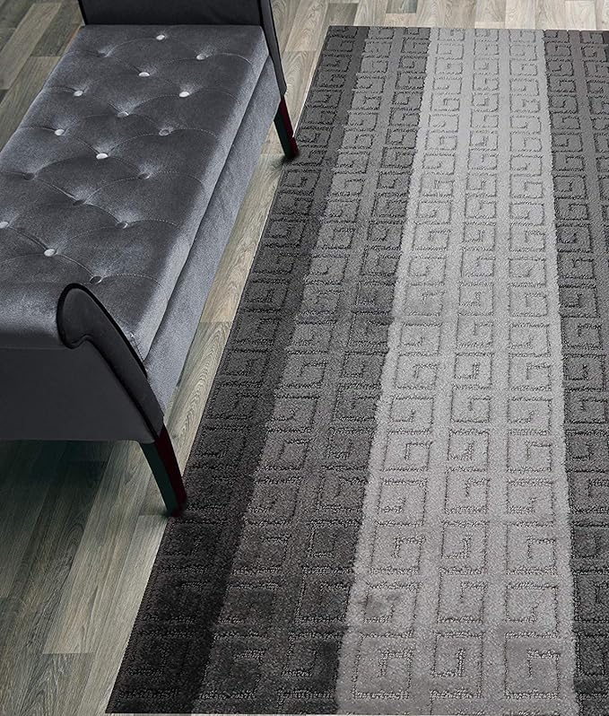Custom Length Hallway Runner Rug,Slip Resistant,Meander Grey, 26 Inch X 28 feet, Sold and Priced Per Foot
