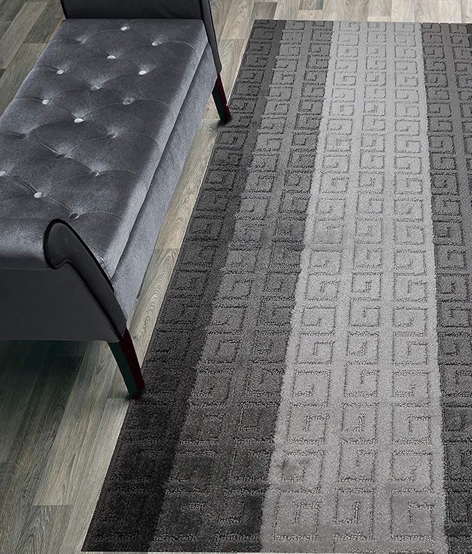 Custom Length Hallway Runner Rug,Slip Resistant,Meander Grey, 26 Inch X 21 feet, Sold and Priced Per Foot