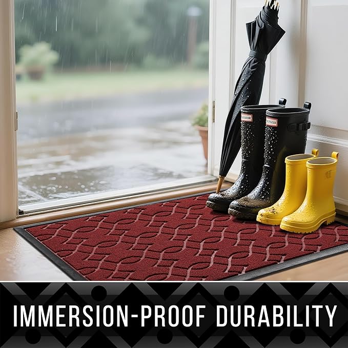 Yimobra Large Door Mat 47x24, All-Season Waterproof Doormat Outdoor Entrance, Heavy Duty Non-Slip Outside Door Mat for Garage Patio Proch Entryway Indoor, Easy Clean, Red
