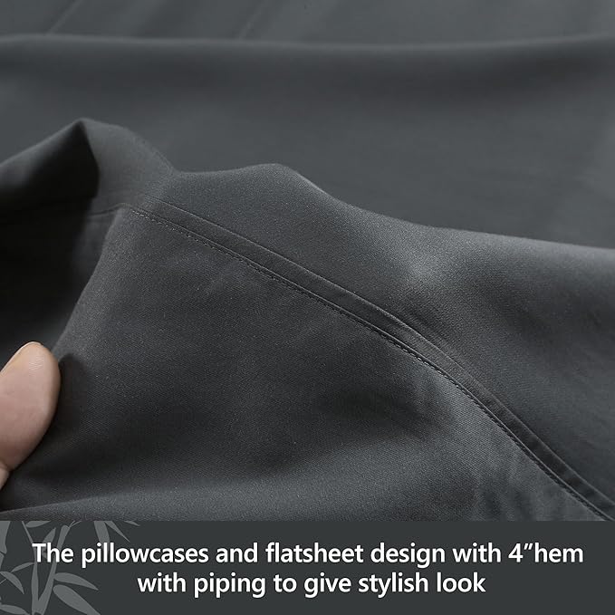 100% Viscose from Bamboo Sheets Set,Viscose from Bamboo Cooling Bed Sheet King Size 4 Pieces Deep Pocket Sheet,Silky Soft,Breathable(Shadow Grey,King)