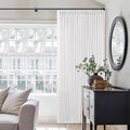 Extra Wide 108 Inch Long Curtains 70 Inch Wide Pinch Pleat Linen Curtains for Living Room Bedroom Light Filtering Privacy Pleated Drapes Hooks Rings Back Tab for Sliding Door White 1 Panel