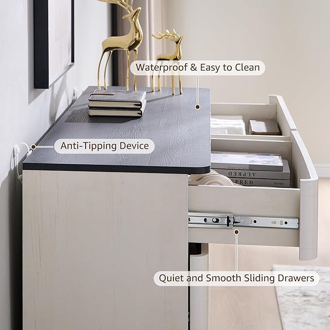 ACCOHOHO 8 Drawer Dresser for Bedroom, 52 Inch Wide Modern Chest of Drawers, Push-to-Open Wood Storgae Organizer with Large Drawers for Bedroom, Living Room, Hallway, Off White