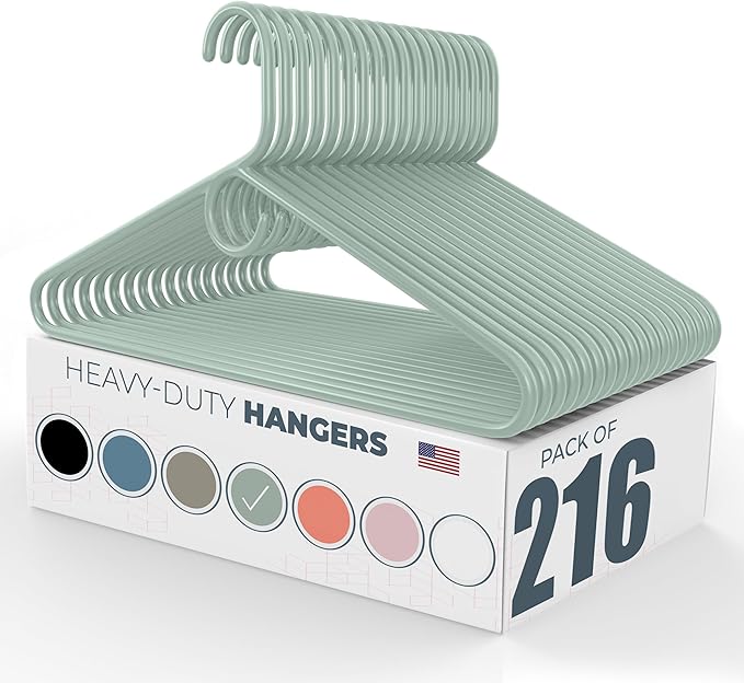 Neaties Heavy Duty Clothes Hangers 100+ Pack (216 Count) – Made in The USA – 8lb Capacity Plastic Hangers for Adult Clothing – Durable for Pants, Coats, Jackets, or Jeans – Mint