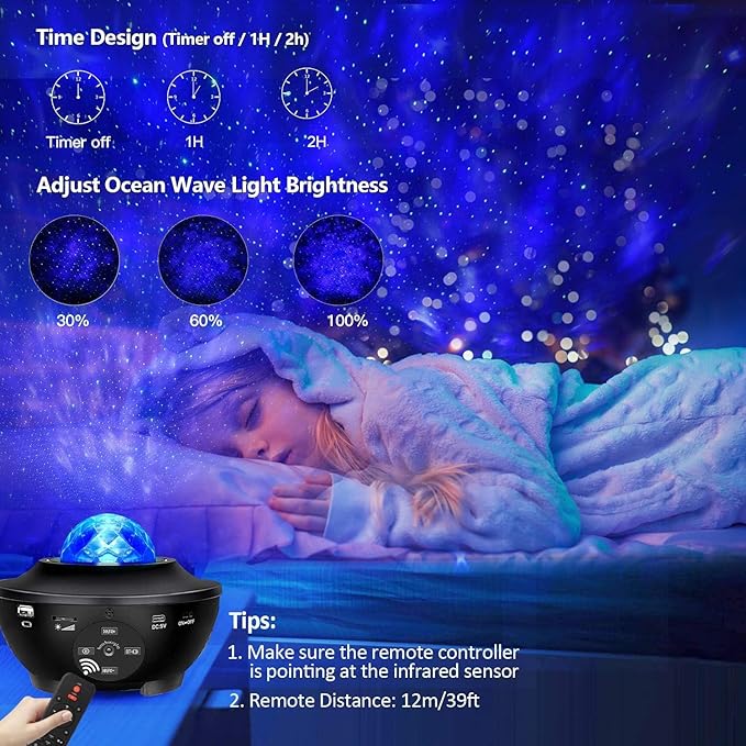 Sunbox Star Projector,Galaxy Projector Night Light with Remote Control,White Noise,Music Speaker&Timer,Starry Light Projector for Bedroom,Party,Decoration,Star Night Light