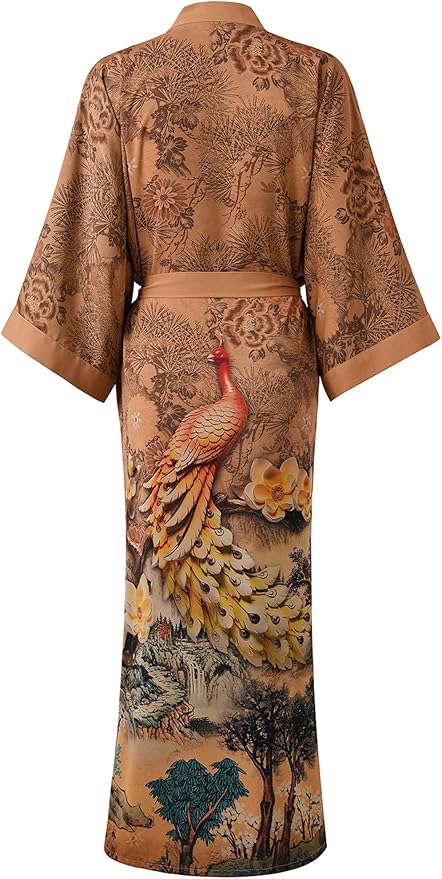 Ledamon Women's Kimono Long Robe - Classic Floral Bathrobe Nightgown