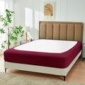 Biscaynebay Decorative Box Spring Cover Queen Size, Burgundy Luxurious Jersey Knitting Stretchy Wrap Around 4 Sides Bed Skirt for Home/Hotels, Easy Fit Wrinkle & Fade Free Machine Washable