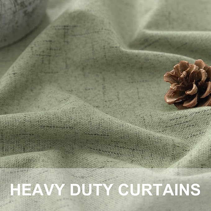 Light Sage Green Back Tab Blackout Curtains for Boys Room Girls 72 Inch Length 2 Panel Cotton Linen Look Window Treatments Thick Soundproof Curtains for Doors Living Room Darkening Drapes Cottagecore