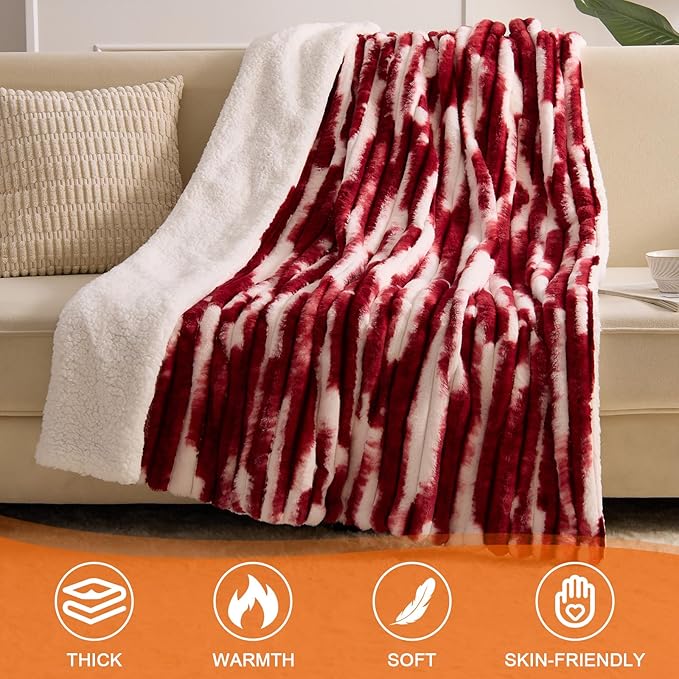 Heated Blanket Full - 72"x84" Fast Heating Bed Electric Blankets with 6 Heating Levels & 10 Hours Auto Off, Soft Ribbed Faux Fur Sherpa, Over-Heated Protection ETL, Red