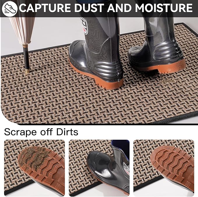 Indoor Door Mat Dirt 36x60 Resistant and Absorbent, Non-Slip Rubber Backing Floor Mats, Easy Clean Low-Profile Doormat for Entryway, Front Door, Inside Entrance Black