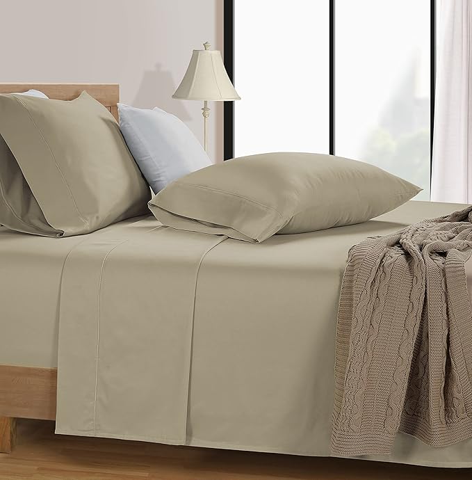 LANE LINEN 600 Thread Count 100% Mercerized Cotton California King Sheet Sets, Ultra Soft & Comfy Sateen Weave, Fully Elasticized Machine Wash Cal King Sheets Set, Naturally Cooling Cotton- Linen