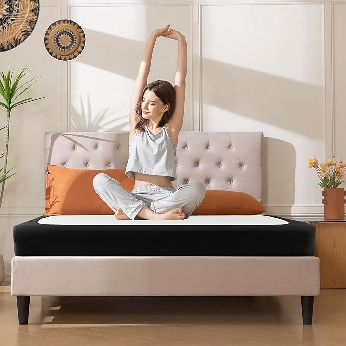 Biscaynebay Decorative Box Spring Cover Twin & Twin XL Size, Black Luxurious Jersey Knitting Stretchy Wrap Around 4 Sides Bed Skirt for Home/Hotels, Easy Fit Wrinkle Free Machine Washable
