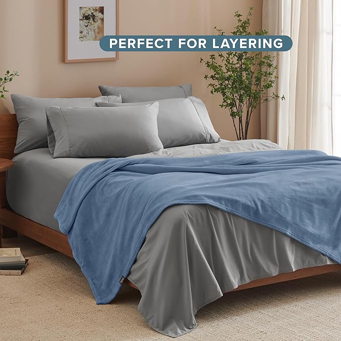 Bare Home Fleece Blanket - King Size - Ultra-Soft Lightweight for Bed, Sofa, and Couch - Luxury Microplush - Cozy Warm Blanket (King, Coronet Blue)