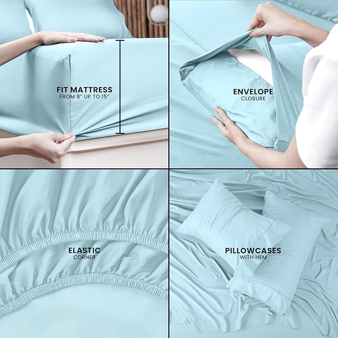 Utopia Bedding Queen Bed Sheets Set - 4 Piece Bedding - Brushed Microfiber - Shrinkage and Fade Resistant - Easy Care (Queen, Ice Blue)