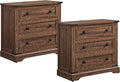 T4TREAM 32" Farmhouse Nightstand with Charging Station Set of 2, Large End Table with 3 Storage Drawers, Rustic Wood Bedside Table for Bedroom, Living Room, Reclaimed Barnwood Color