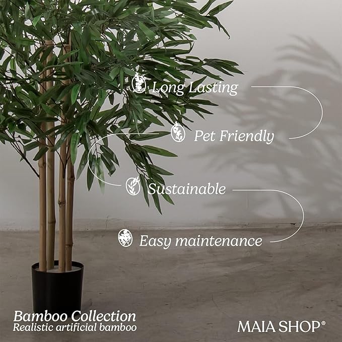 Maia Shop 71in Artificial Bamboo Tree Plant for House, Apartment or Office – Realistic Fake Indoor Plants for Living Room, Bedroom, Bathroom, Entryway or Patio – Faux Greenery for Home Décor
