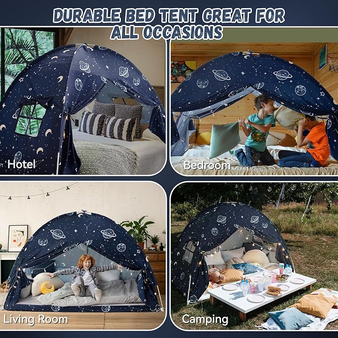Bed Tent Twin, Space Play Canopy for Kids Toddler Boys, Bunk Canopy Tent for Toddler Bed, Galaxy Dome Playhouse Floor Portable Sleeping Tents Indoor for Girls Birthday Toy House Gift