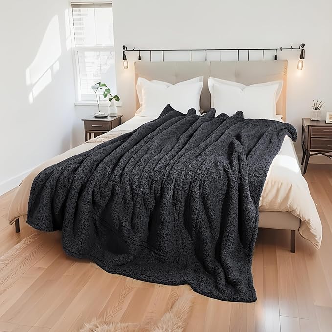 Electric Heated Blanket 6 Heating Settings & 10H Auto Off Full 72×84 Double Sided Plush Sherpa Ultra-Soft Warm Thick, Machine Washable, Fast Heating, Home Office Black