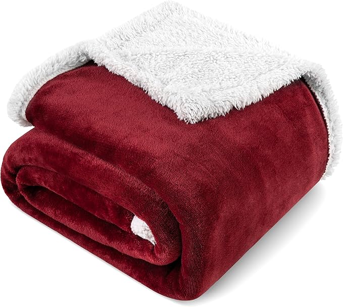 Pavilia Sherpa Fleece Blanket for Bed, Queen Size, Maroon Red, Plush Soft Fuzzy, Cozy Reversible Winter Blanket for Women & Men, 90x90 Inches