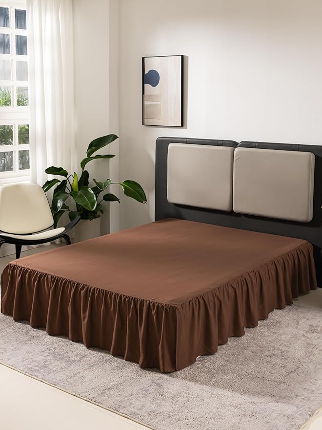 Brown Bed Skirt King Size Ruffled Bed Skirt with Split Corners, King Bed Skirt 14 Inch Drop, King Size Bed Skirt Brown for Ruffled Bed Skirt with Split Corners, Bed Skirt King Size