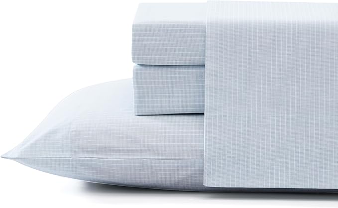 Tommy Bahama - King Sheets, Cotton Percale Bedding Set, Crisp & Cool, Stylish Bedding Set (Ala Moana Stripe Blue, King)